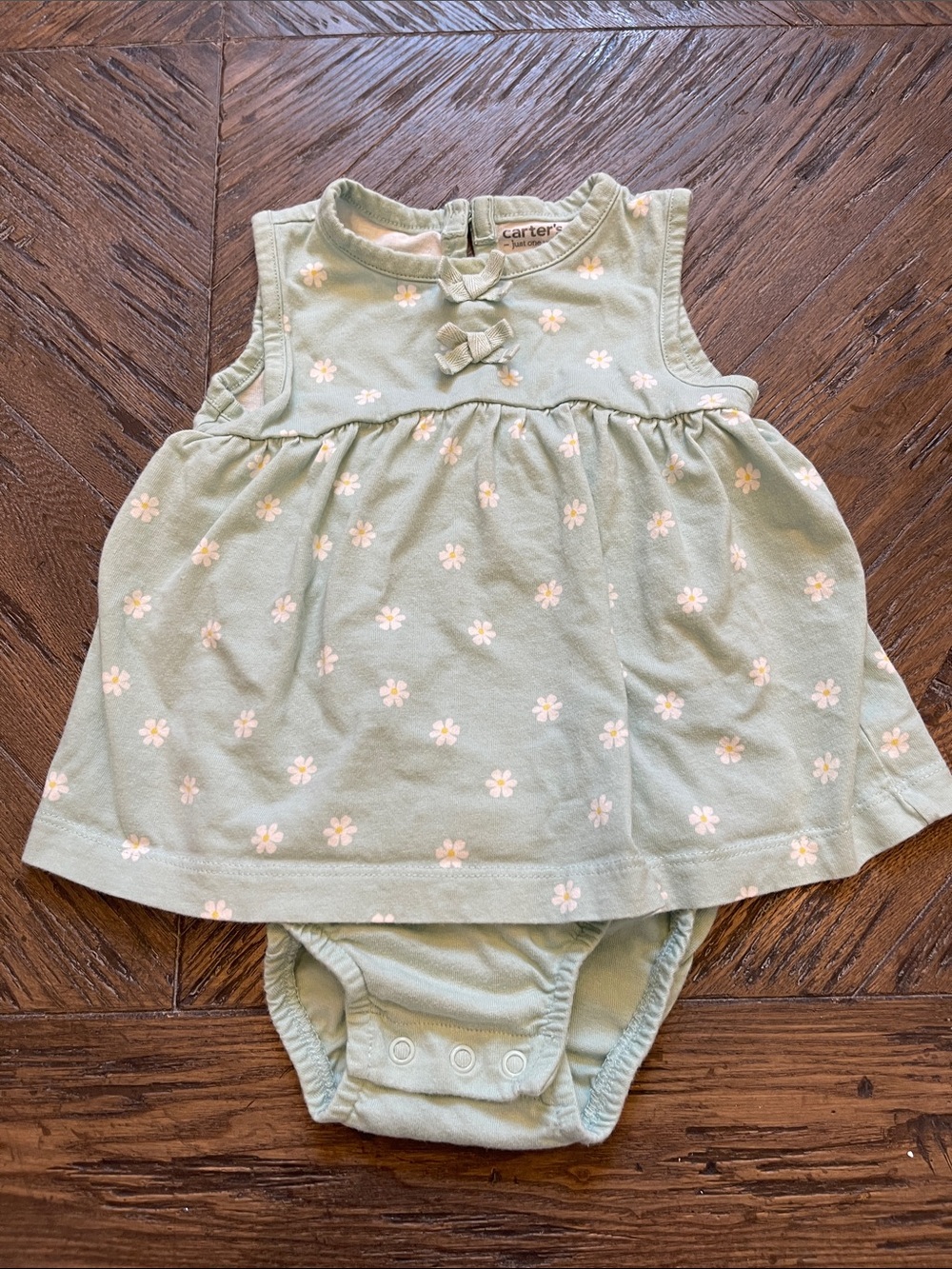 Carter's Sage Green Floral Dress Bodysuit with White Flowers - Picture 1 of 4